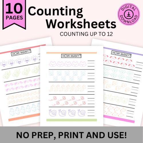 Counting Worksheets, Numbers Up To 12 for Preschool and Kindergarten Math Activities, Count To Twelve's featured image