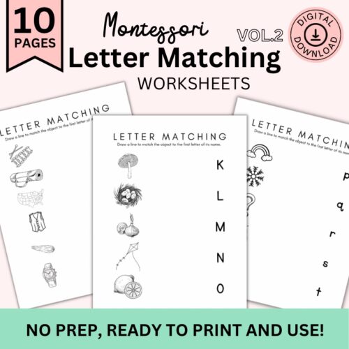 ABC Letter Matching Worksheets (Vol. 2), Upper and Lower Case, Beginning Sounds, Montessori-inspired, No Prep's featured image