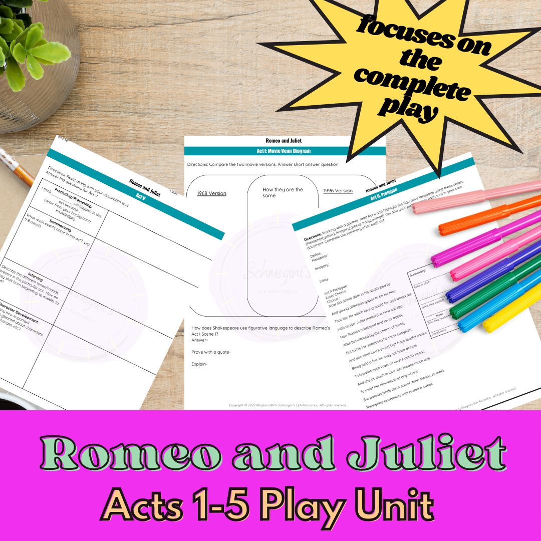 Shakespeare's Romeo and Juliet Unit Plan for Reading Comprehension and Writing