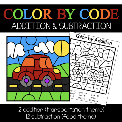 Addition and Subtraction Color by Code for First & Second Grade, No Prep Math Centers for Students's featured image
