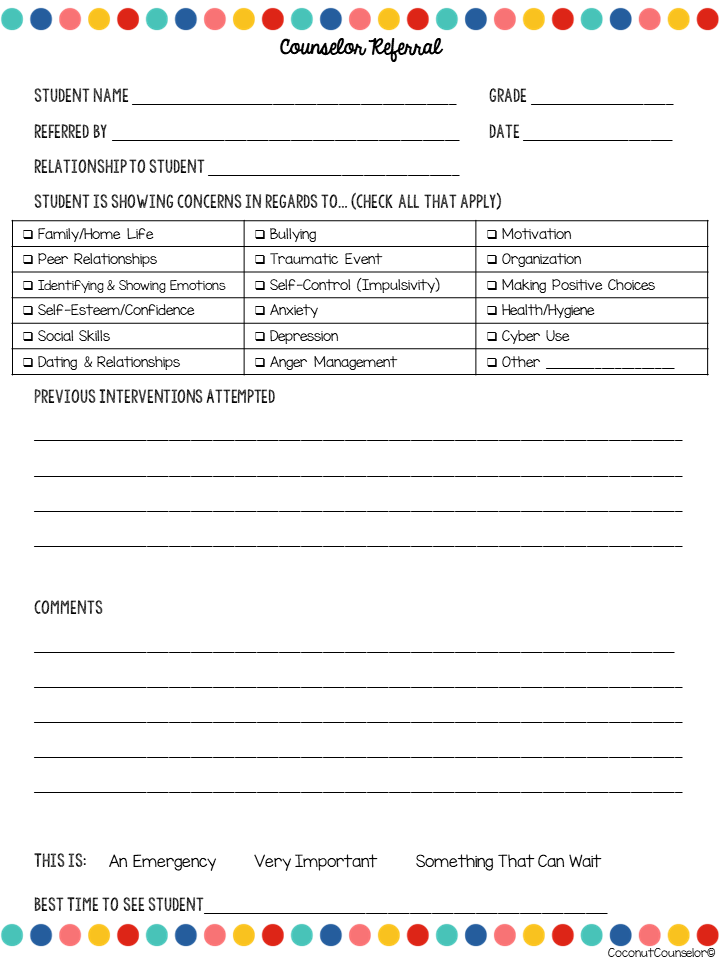 School Counselor Referral Forms Classful