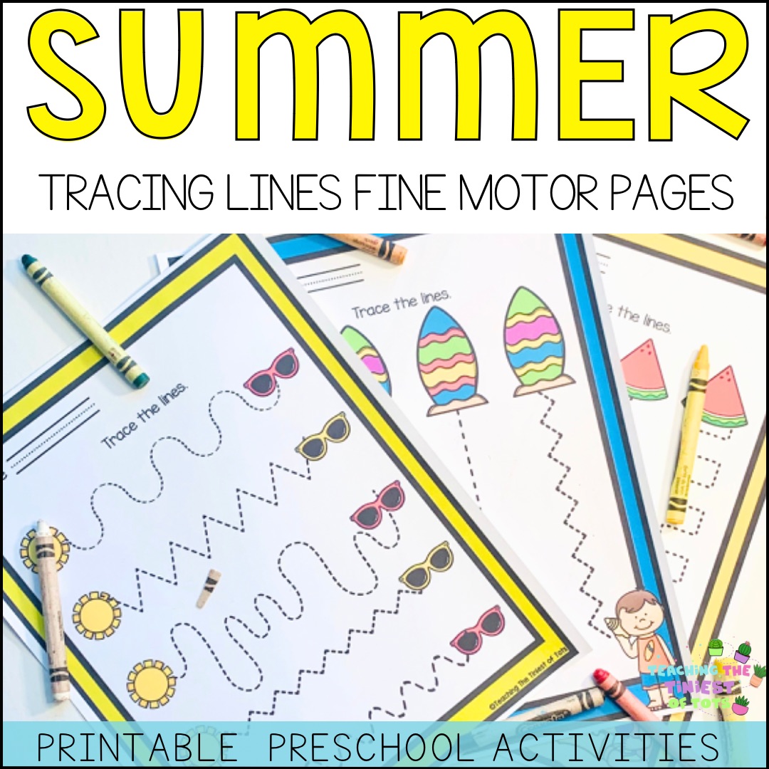 Summer Preschool Toddler Fine Motor Tracing Pages for Hand-Eye Coordination and Writing Skills