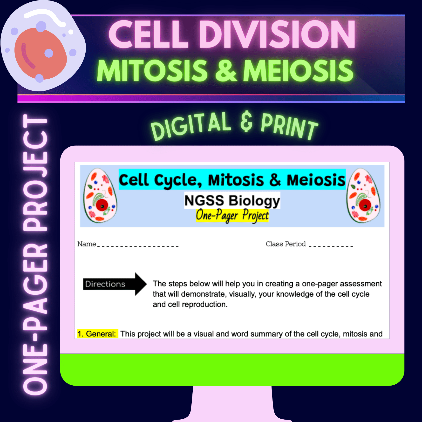 Cell Division One Pager Biology Project STEM Science Activity NGSS