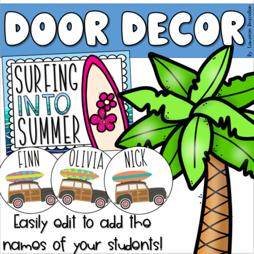 End of the Year Door Display Bulletin Board Surfing Surfboard Theme EDITABLE's featured image