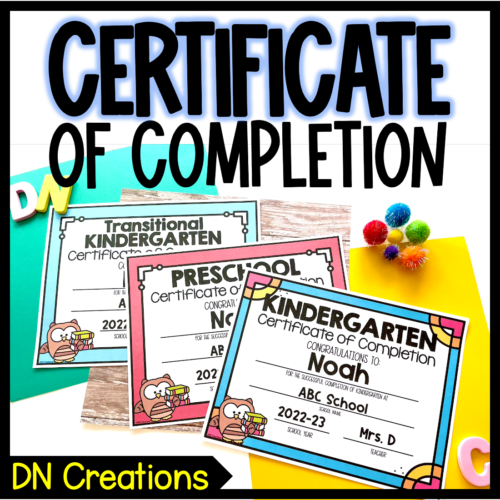 Certificate of Completion for Kindergarten, TK, and Preschool EDITABLE's featured image