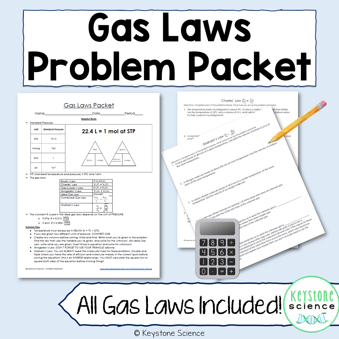 Chemistry Gas Laws Packet Massive Problem Set ANSWER KEY INCLUDED