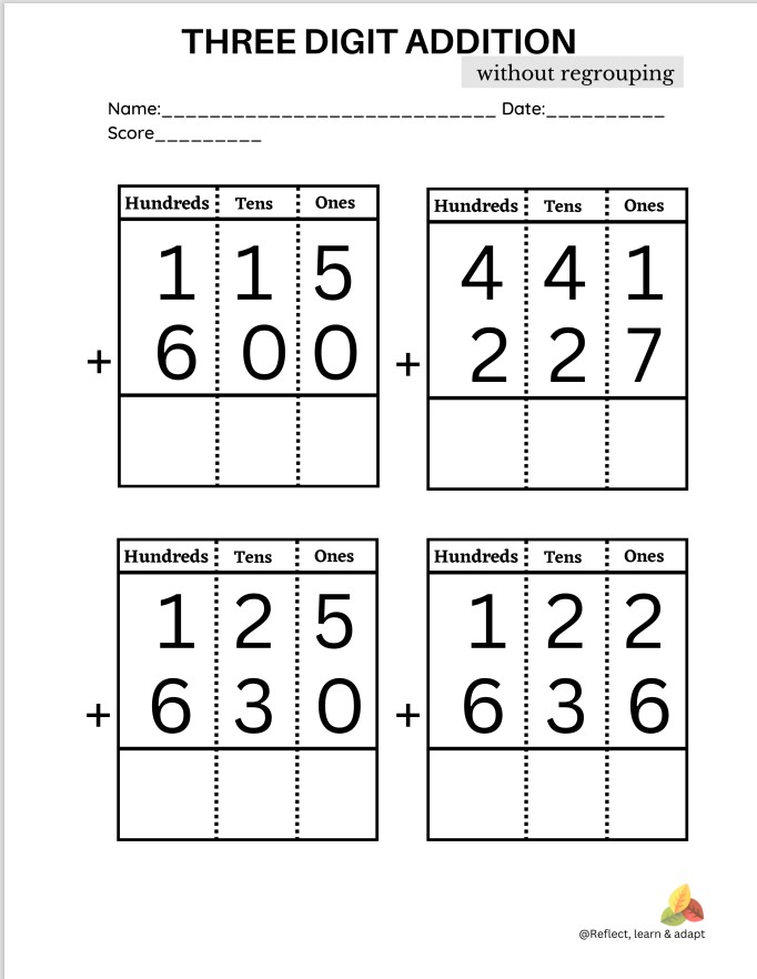 three-digit-addition-subtraction-without-regrouping-adaptive-resources-classful for 3 Digit Addition And Subtraction With Regrouping Free Printable Three digit Addition & Subtraction without regrouping | Adaptive Resources - Classful for 3 Digit Addition And Subtraction With Regrouping Free Printable