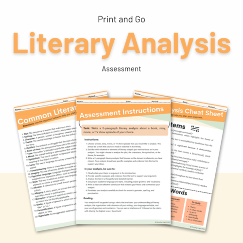 Student Driven Literary Analysis Assessment Writing Activity's featured image