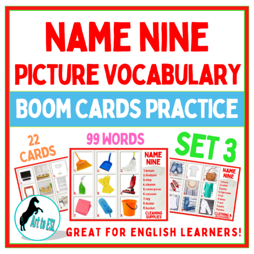 Name Nine Vocabulary - BOOM CARDS™ - Newcomer English Learners - ESL -Set 3's featured image