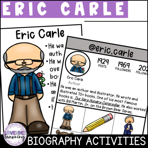 Eric Carle Biography Activities, Worksheets, Report, & Flip Book - Author Study's featured image
