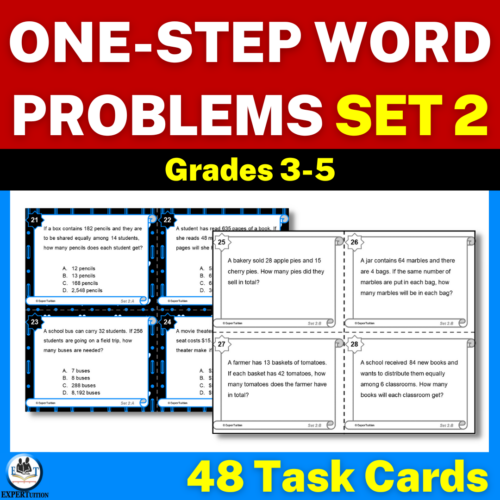 One Step Word Problems Task Cards | Addition Subtraction Multiplication and Division Word Problems - SET 2's featured image