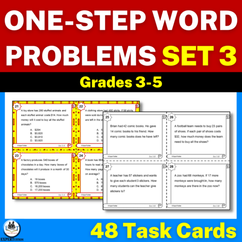 Addition Subtraction Multiplication and Division One Step Word Problems Task Cards - SET 3's featured image