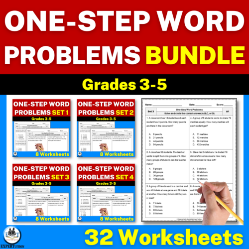 One Step Word Problems Worksheets | Addition Subtraction Multiplication and Division Word Problems | 4-in-1 BUNDLE's featured image