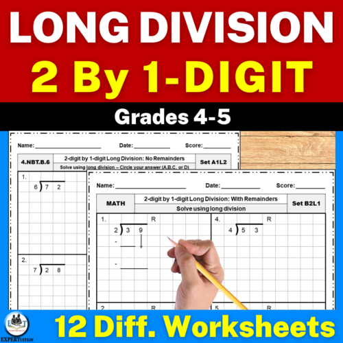 Long Division Practice Worksheets With Remainders and No Remainders | 2 Digit by 1 Digit's featured image
