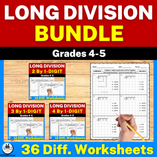 Long Division Practice Worksheets | 1 Digit Divisors | 3-in-1 BUNDLE's featured image