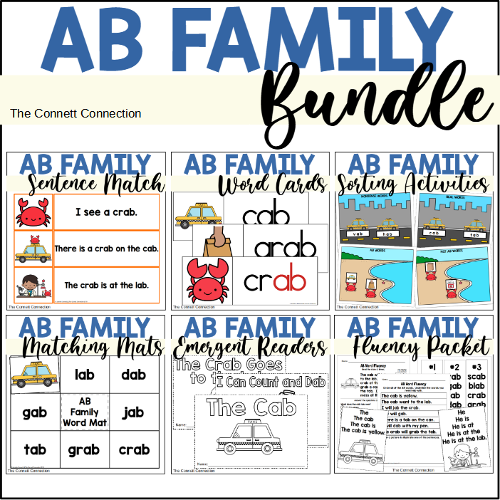 AB Word Family Worksheets and Hands On Centers Bundle