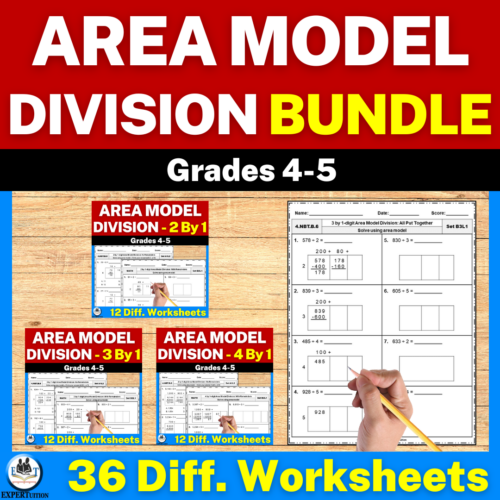 Area Model Division Practice Worksheets | 1 Digit Divisors | 3-in-1 BUNDLE's featured image
