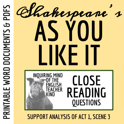 As You Like It Act 1 Scene 3 Close Reading Worksheet's featured image