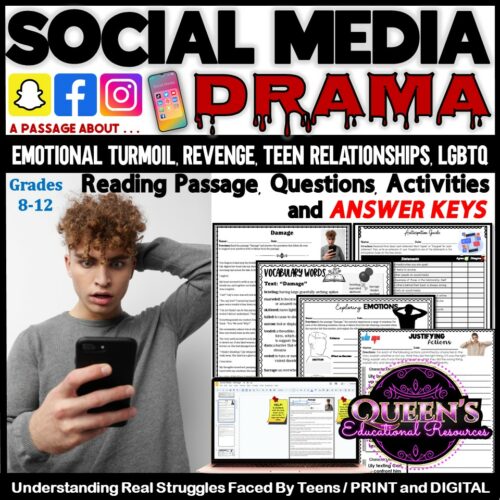 Social Media Reading Passage and Activities, Teen Relationships, Revenge, Emotional Turmoil, LGBTQ's featured image