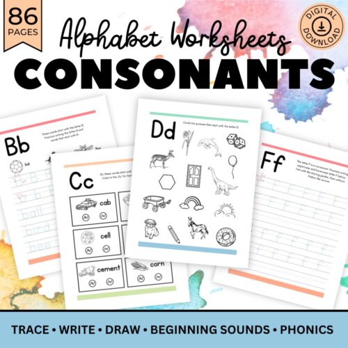 Consonant Worksheets for Preschool, Kindergarten, Montessori-inspired Phonics, English Language Arts, Beginning Sounds's featured image