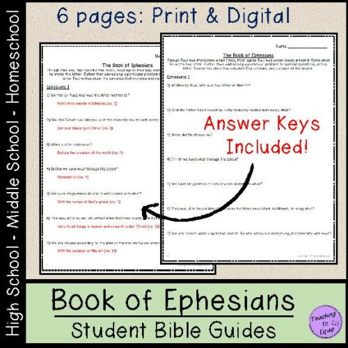 Book of Ephesians Bible Study Questions Worksheet Packet's featured image