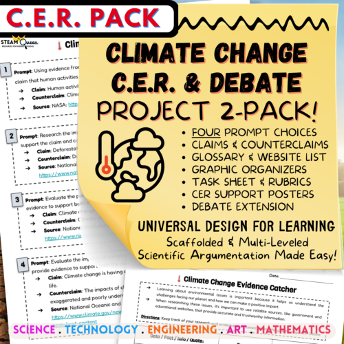 CER Climate Change Scientific Argument Debate Project 2-Pack Middle School Sentence Starters Graphic Organizers's featured image