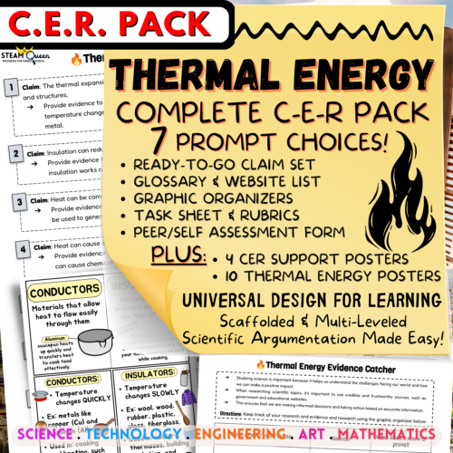 CER Thermal Energy Heat Scientific Arguments: 7 Claim Options Middle School Scaffolds Graphic Organizers Rubric Posters's featured image