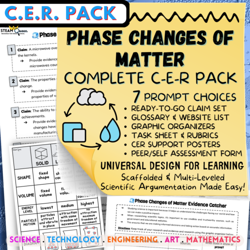 CER Phase Changes Scientific Arguments: 7 Claim Options & More! Middle School Scaffold Graphic Organizers Rubric Posters's featured image