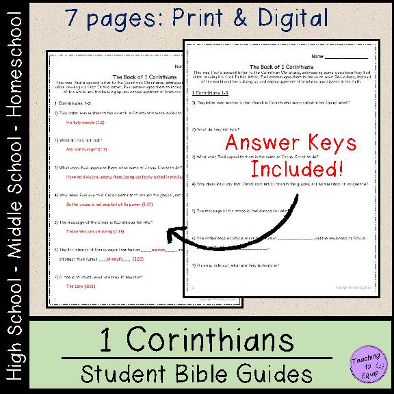 1 Corinthians Bible Book Study Questions Worksheet Packet