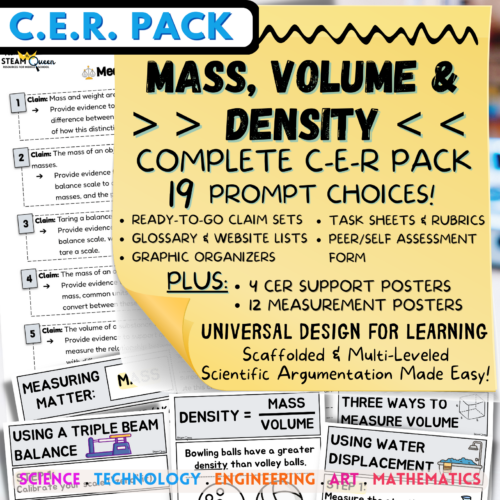 CER Bundle: Mass Volume Density Scientific Arguments 19 Prompts Measuring Matter Graphic Organizers Rubrics Posters...'s featured image