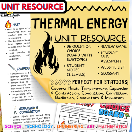 Thermal Energy Unit Support Pack: Choice Board, Notes, Glossary, Website List, Self-Assessment, Review Game & More!'s featured image