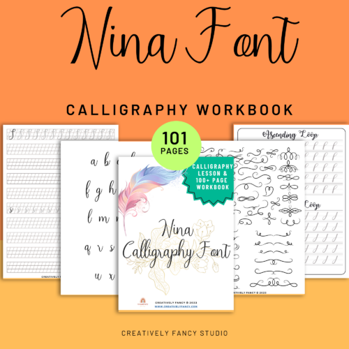 Nina Font Calligraphy Workbook - Calligraphy Instructions - Practice Sheets Calligraphy Instruction - 100 Page Workbook's featured image
