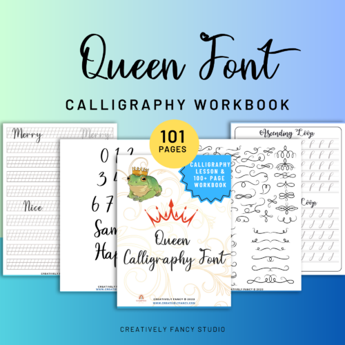 Queen Font Calligraphy Workbook - Calligraphy Instructions - Practice Sheets Calligraphy 100 Page Workbook's featured image