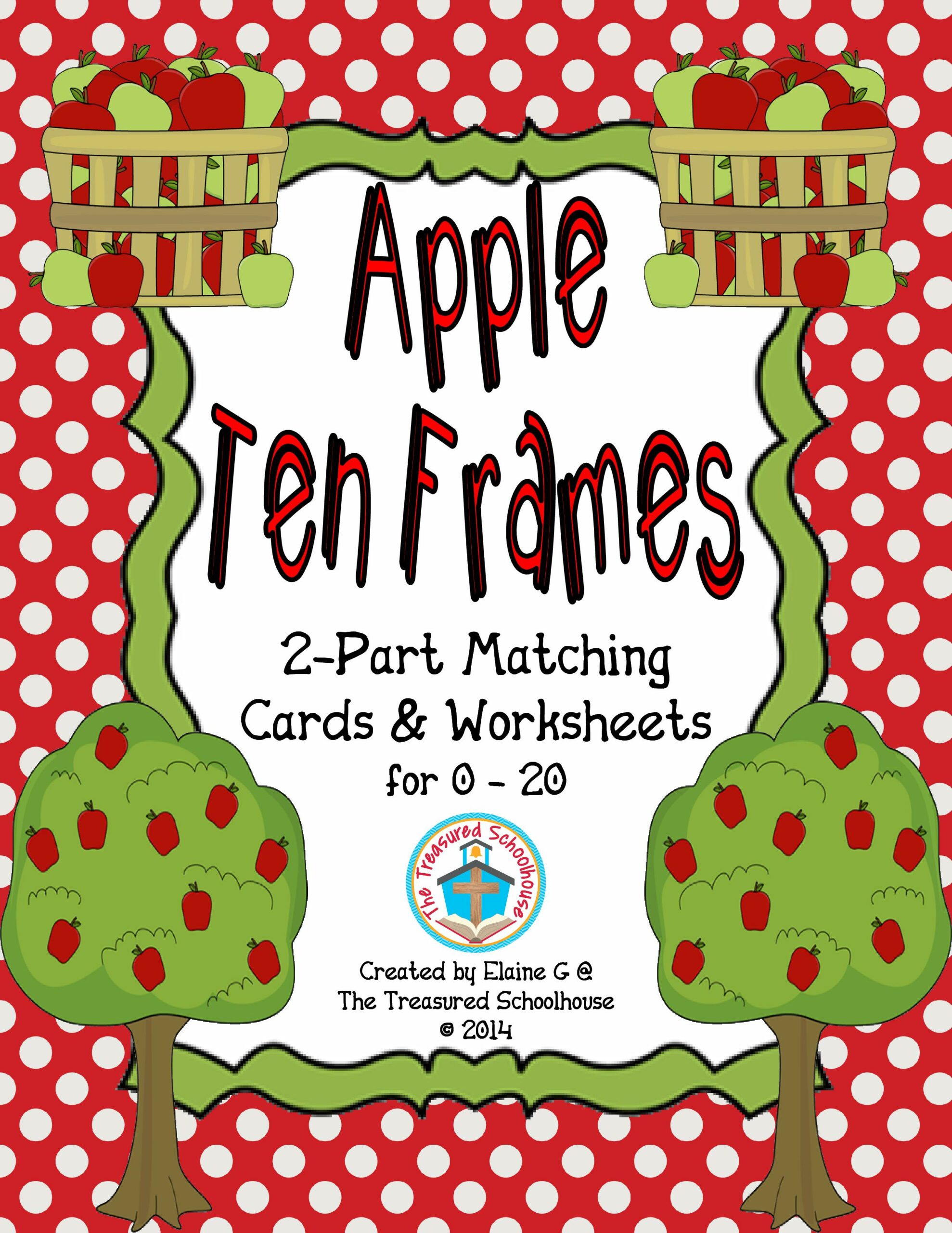 Ten Frame Matching Cards and Worksheets for 0-20 with Apples