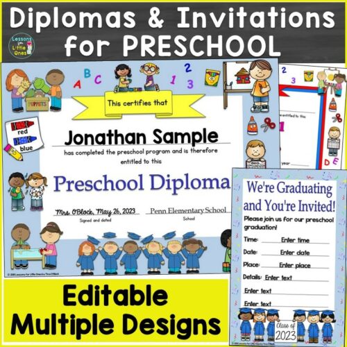 Preschool Diplomas, Certificates, Graduation Invitations Editable's featured image