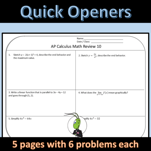Calculus Back to School Weekly Math Review 2's featured image