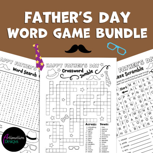 Father's Day Word Game Bundle | Summer Word Games | Crossword Jumble | Maze Scramble | Word Search's featured image