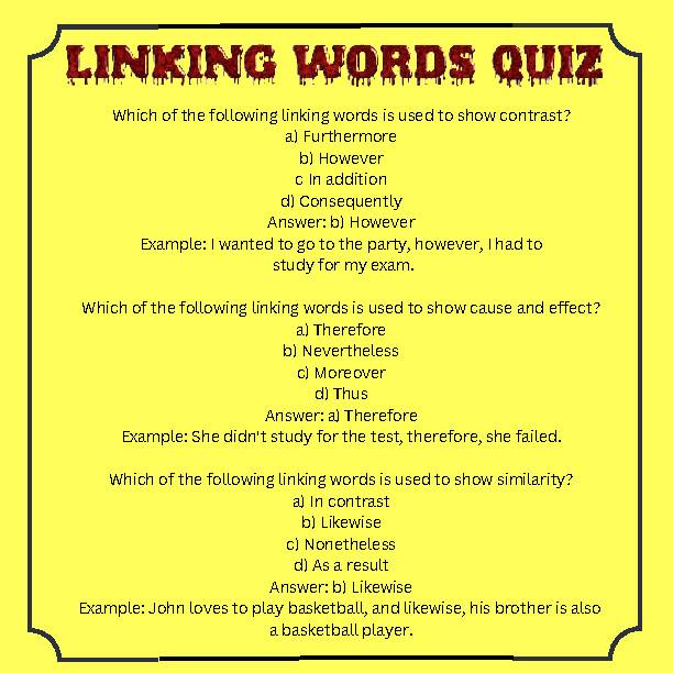 Mastering the Art of Cohesion A Linking Words Quiz Challenge Classful