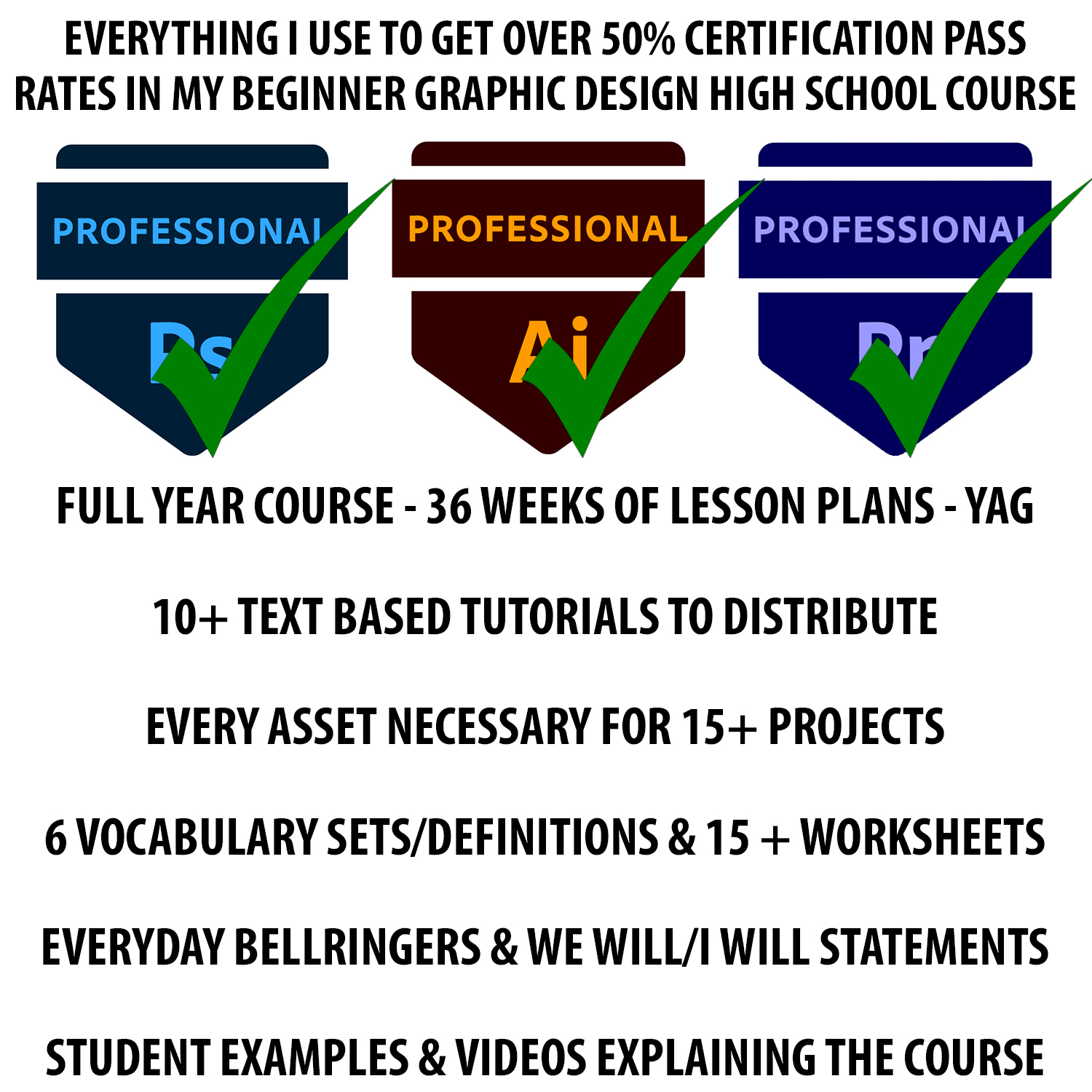 Year Long Graphic Design Adobe Professional Certification Course, Photoshop, Illustrator, and Premiere-All Lesson Plans!