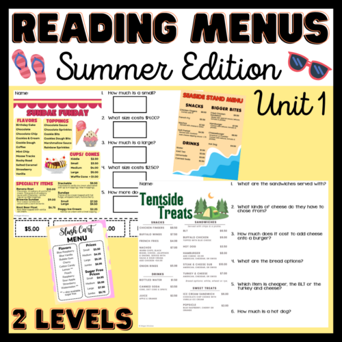 Reading Menus - Summer Edition - Unit 1 - Functional Reading/ Text - Life Skills's featured image