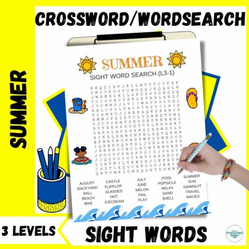Summer Word Search and Crossword Sight Word Puzzle Worksheets (3 Levels)'s featured image