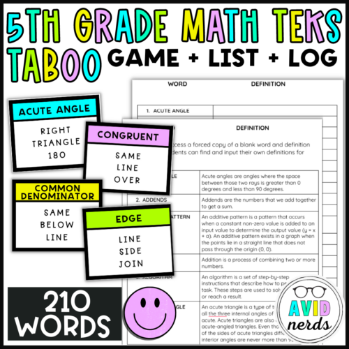 5th grade Math TEKS Vocabulary Game / List with Definitions and Log's featured image