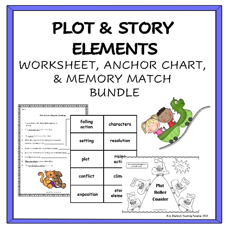 Plot and Story Elements Worksheet, Memory Match, & Anchor Chart Bundle