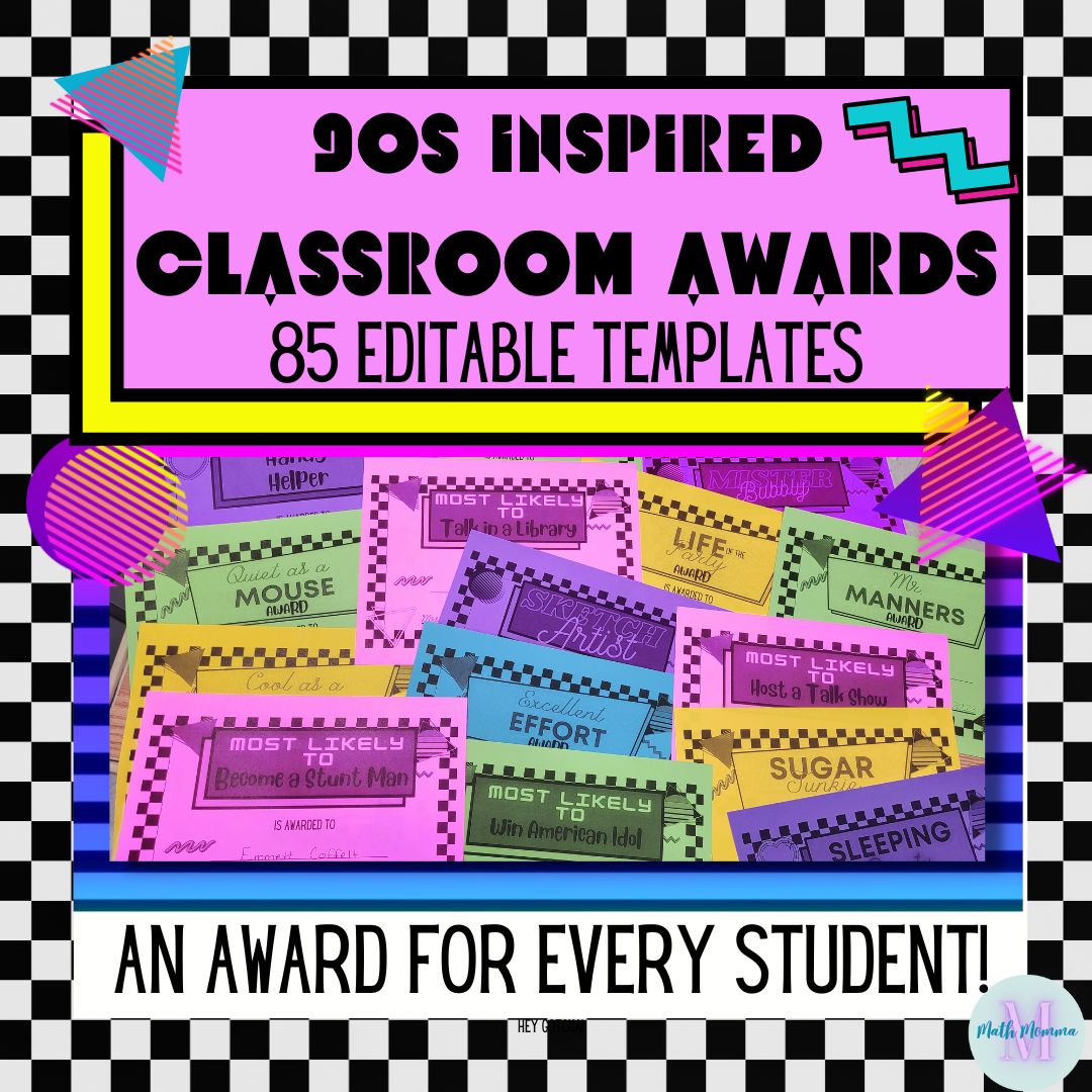 End of the Year Editable Student Awards Retro 90's Inspired