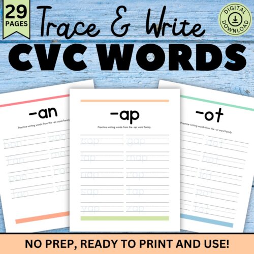 CVC Word Worksheets, CVC Spelling, CVC Word Tracing Worksheets, Handwriting Sheets, Preschool Spelling, Kindergarten's featured image
