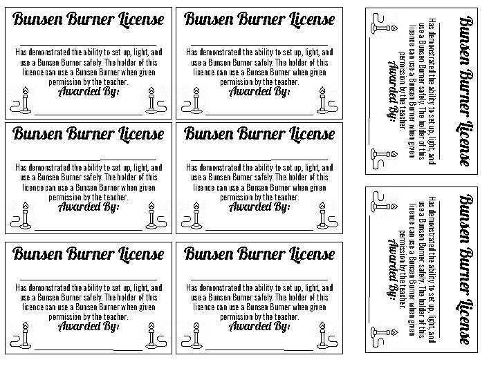 Printable Bunsen Burner Licenses