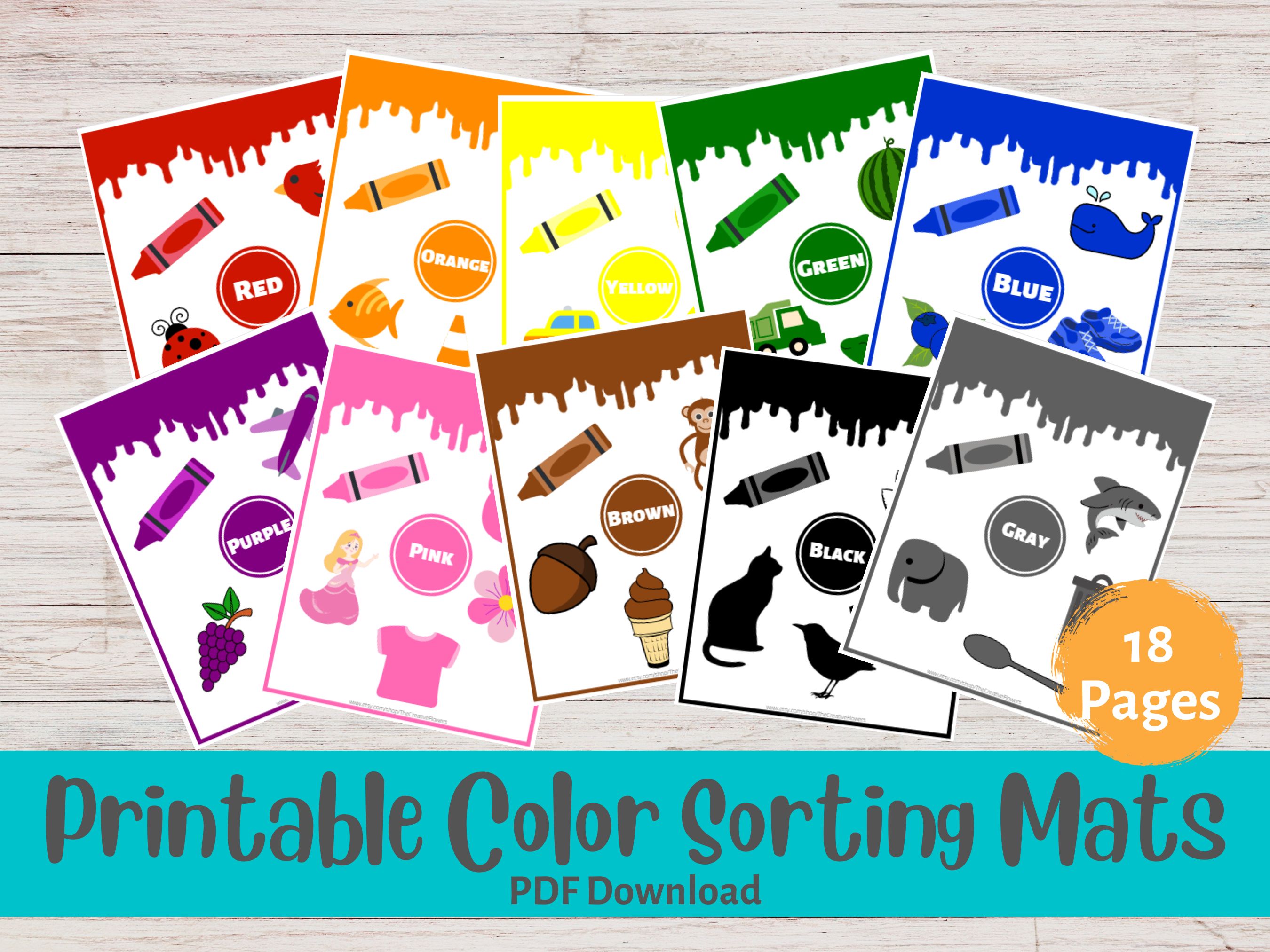 Color Sorting Printable Mats | Preschool Busy Book | Toddler Learning