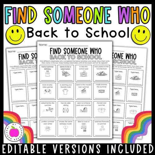 Back to School / After Summer Break - Find Someone Who Editable Activity's featured image