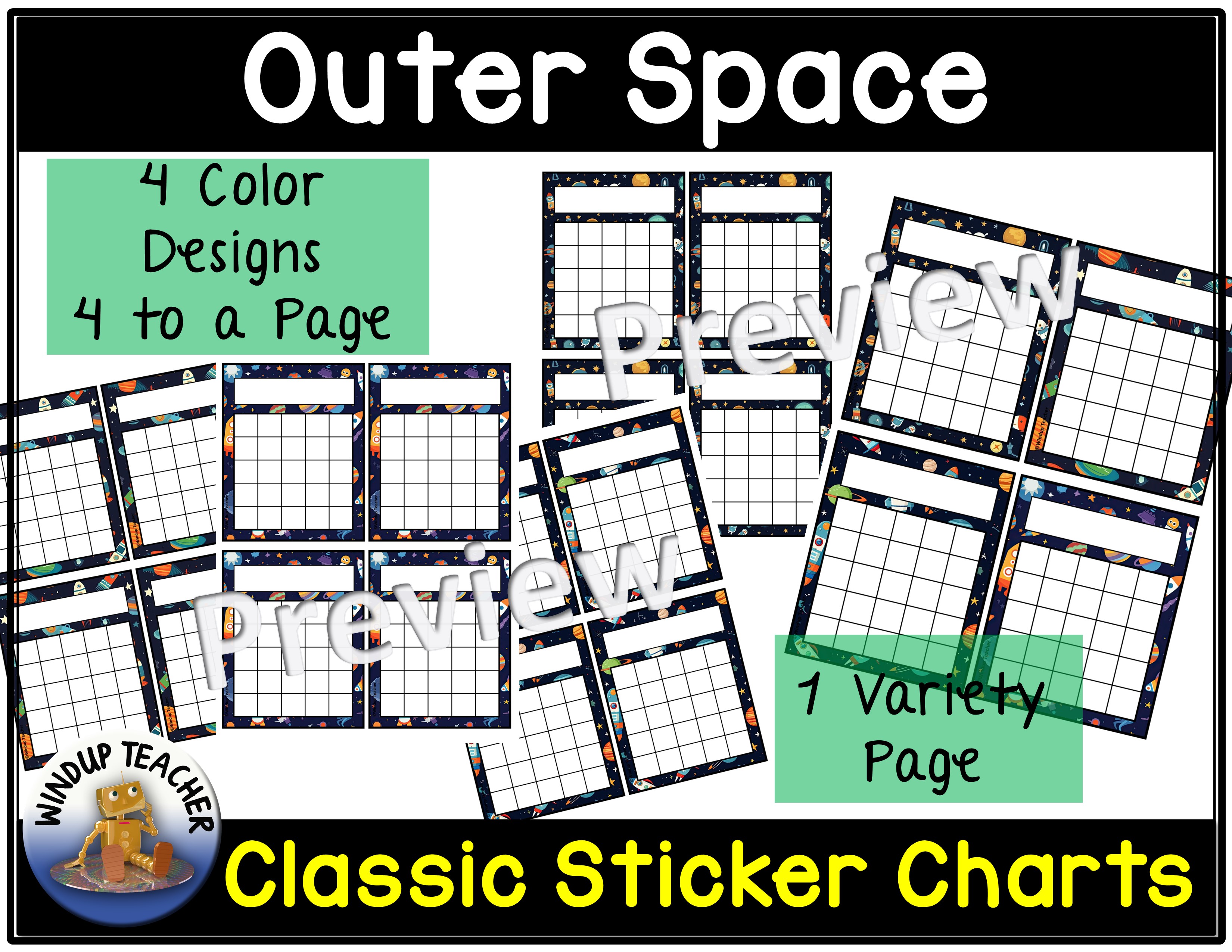 Outer Space Classic Sticker Charts - Classful