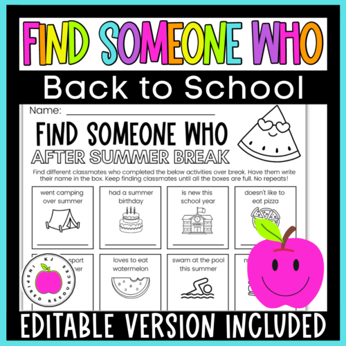 Back to School / After Summer Break - Find Someone Who Editable Activity's featured image
